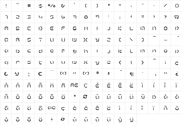 Term Regular  glyph index