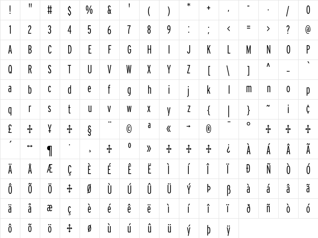 Interstate LightCompressed  glyph index