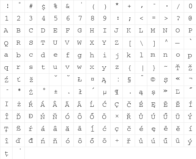 Courier CE Regular  glyph index