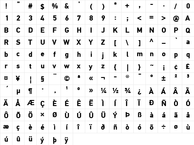 PF DinText Pro Bold  glyph index