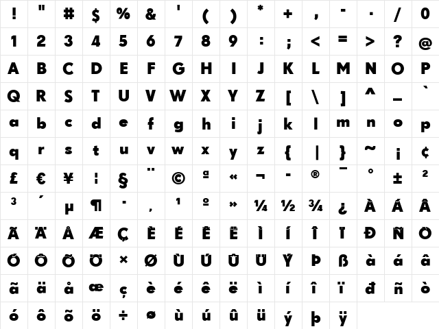 SuperGroteskC Regular  glyph index