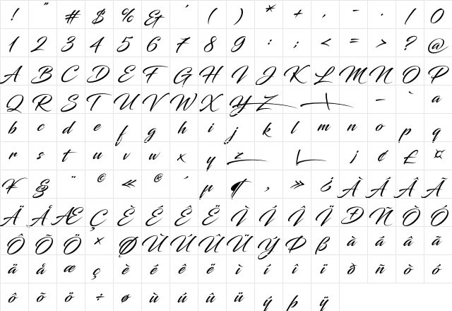 Blacksword Regular  glyph index