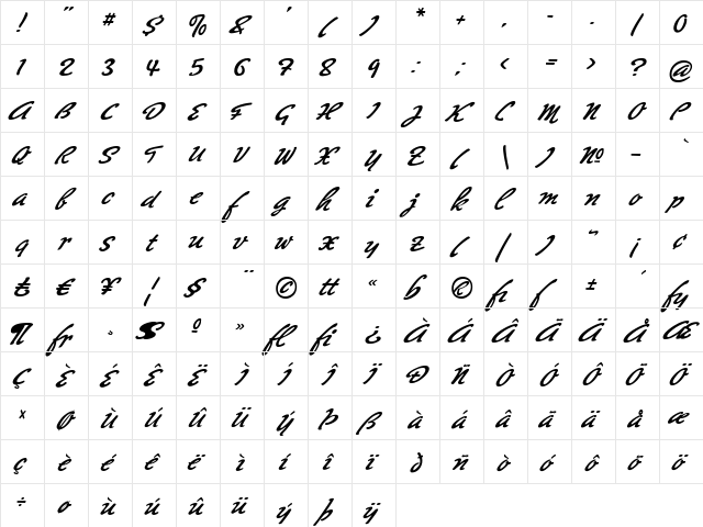 Big Brush One  glyph index
