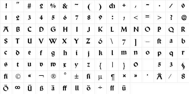 WaldauDB Normal  glyph index