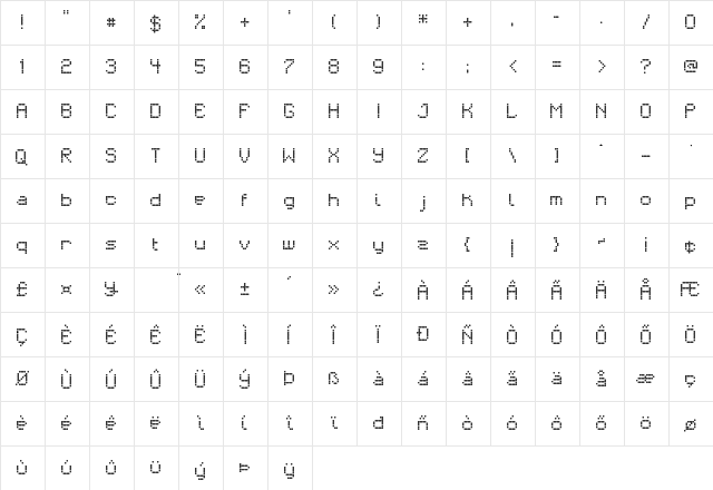 Matrixdancer Regular  glyph index