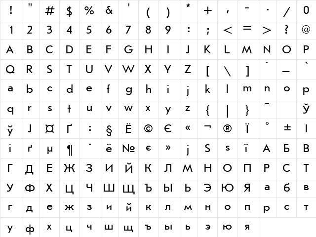 JournalSans Cyrillic  glyph index