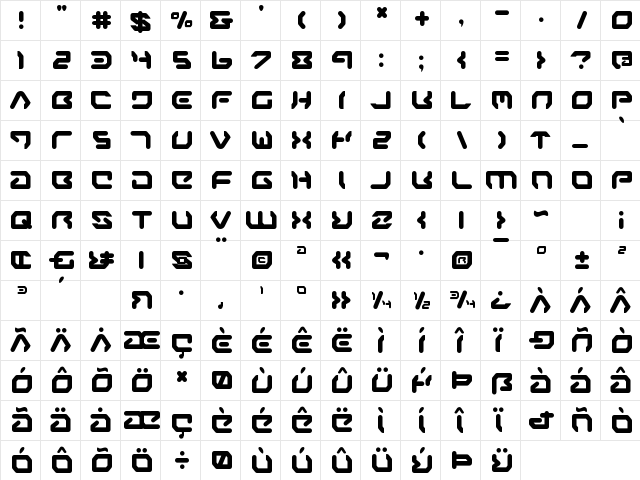 Airstrip One Regular  glyph index