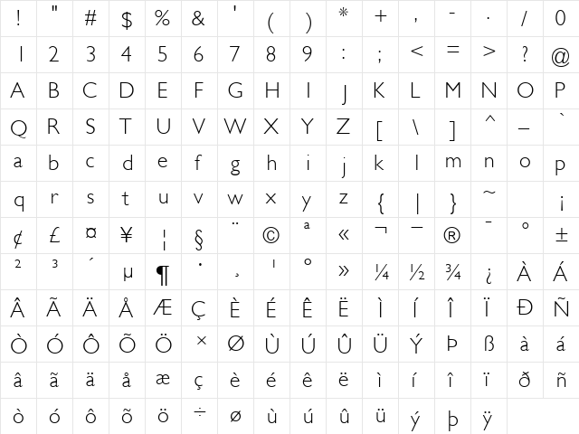 GimletLightSSK Regular  glyph index