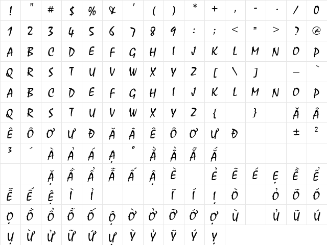 .VnMysticalH Regular  glyph index