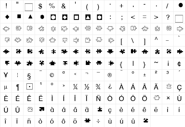 SR Puzzle Normal  glyph index