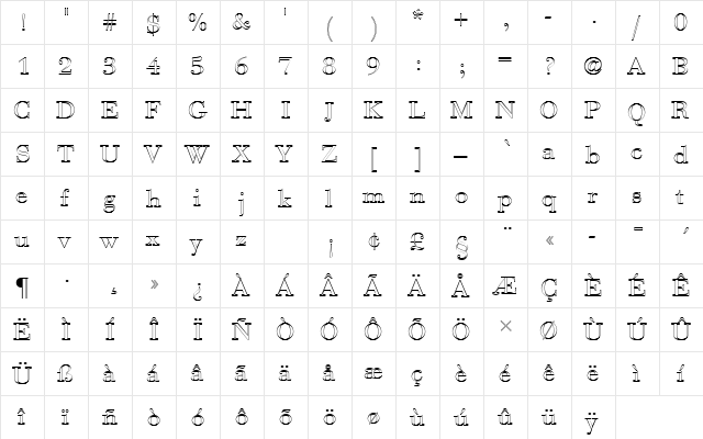 BauerBodDRegOu1 Regular  glyph index
