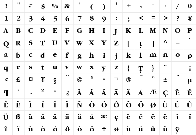 VANIEL 3 Bold  glyph index