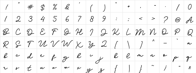 Bathilda Regular  glyph index