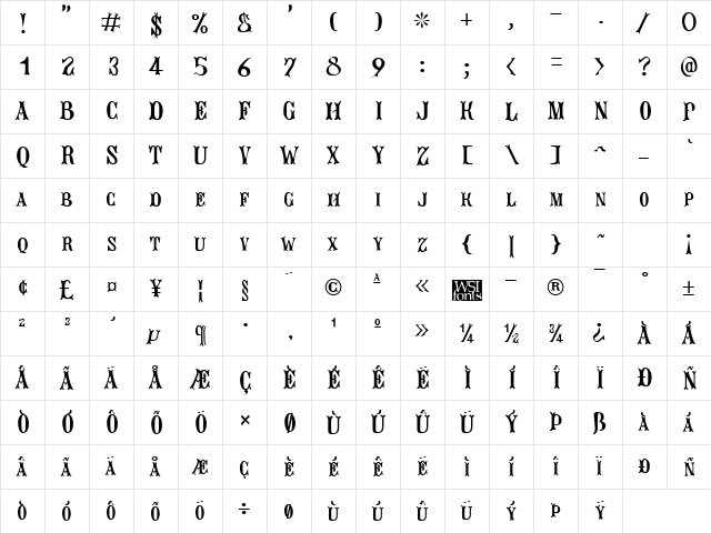 Jacques Regular  glyph index