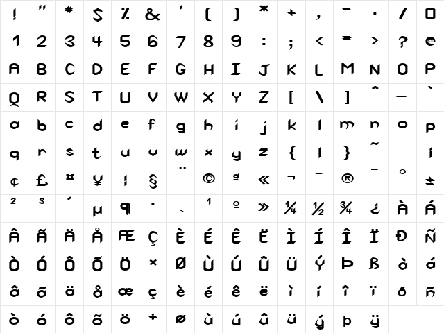 Spike-Extended Bold  glyph index