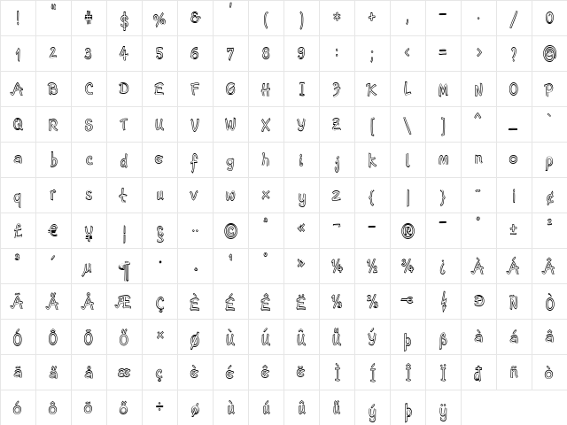 Escript LT Bold  glyph index