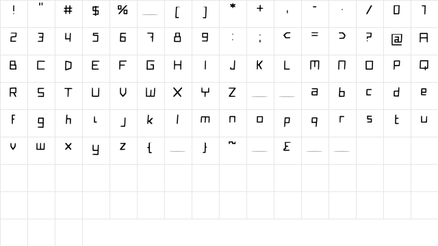 QuirkyRobot Medium  glyph index