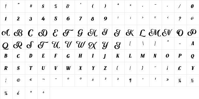 Marons Regular  glyph index