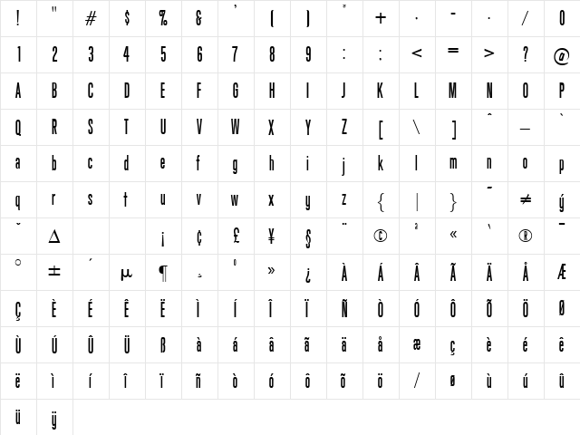 Goodge DB Regular  glyph index