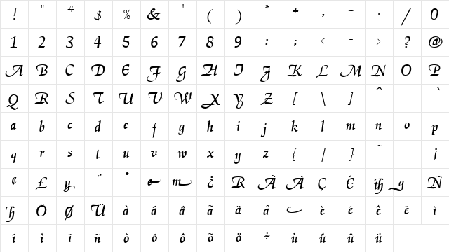 Magik Regular  glyph index