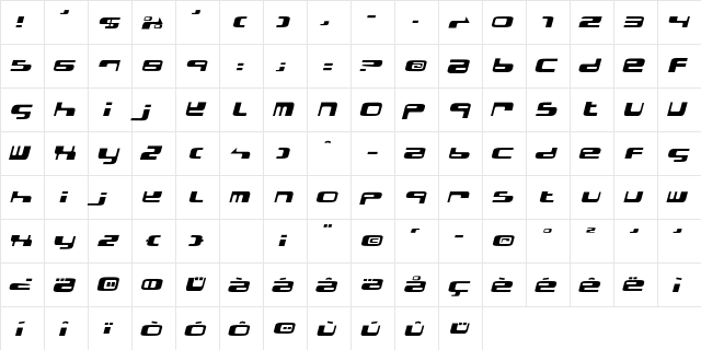 ElectroBazar Italic  glyph index