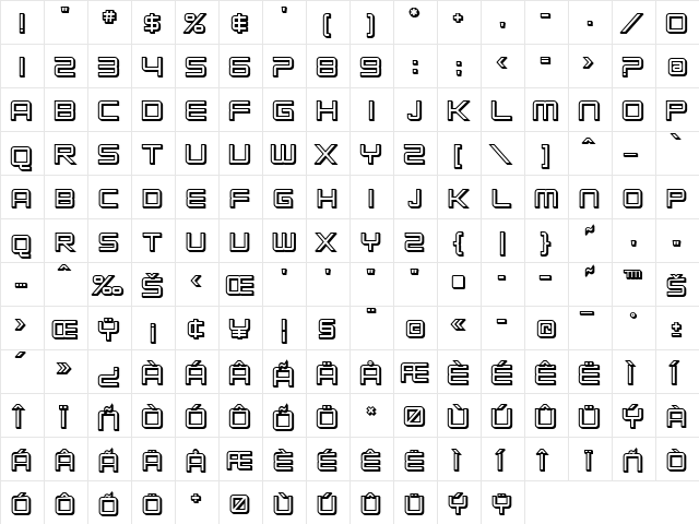 SF Chromium 24 SC Bold  glyph index