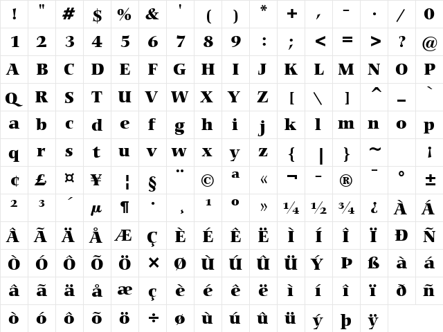 Carmina Blk BT Black  glyph index