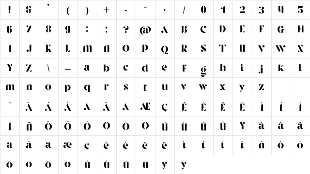 Stanley Regular  glyph index