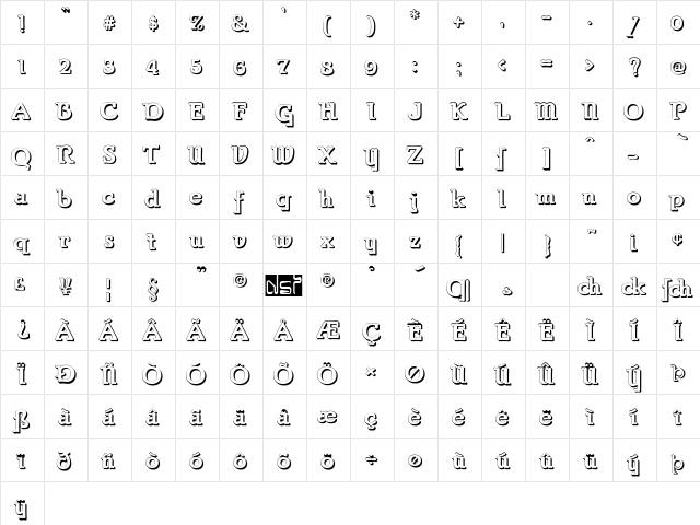 Parsons Shadow Regular  glyph index