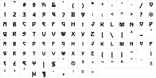 Postmodern One Regular  glyph index
