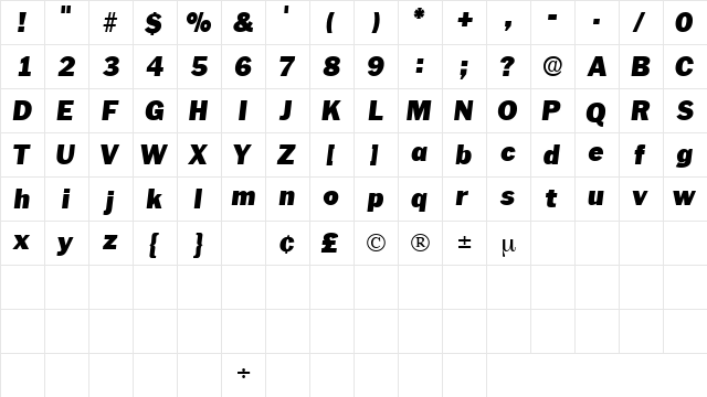 PaschDisplaySSK Italic  glyph index