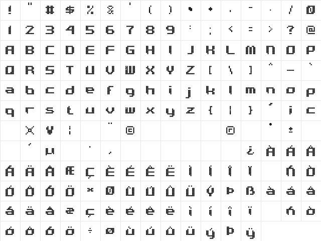 Advent Regular  glyph index