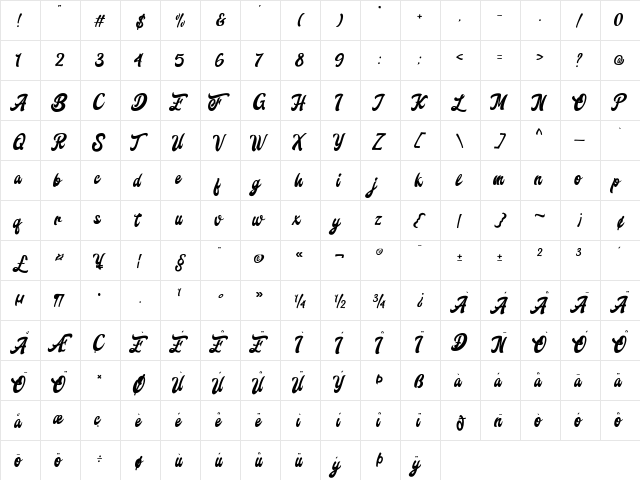 Freedam Theory Regular  glyph index