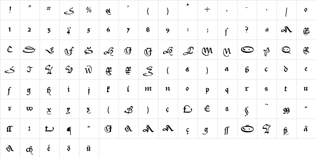 KL1Civilite Regular  glyph index