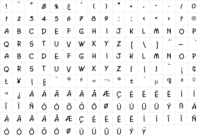 Cosmic Regular  glyph index