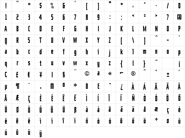 Jute Regular  glyph index