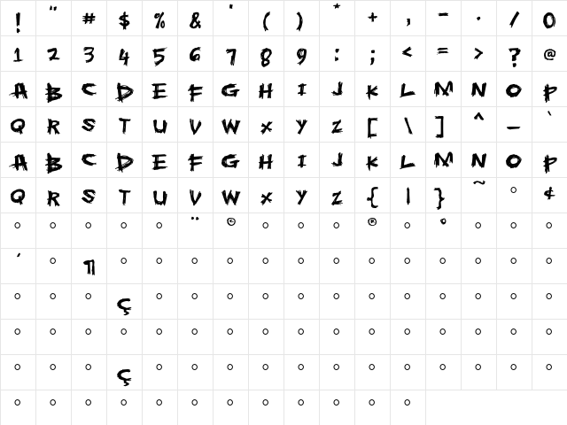 Ashyhouse Regular  glyph index