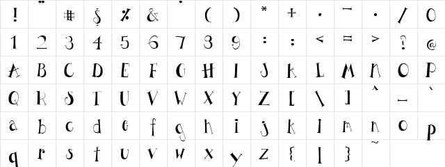 PC Black Regular  glyph index