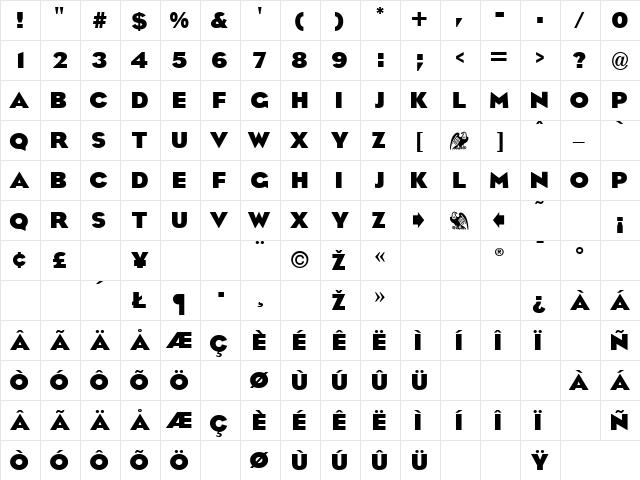 Eagle Bold Regular  glyph index