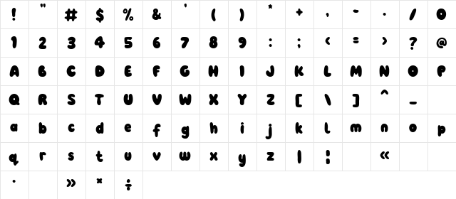 Pobble Regular  glyph index