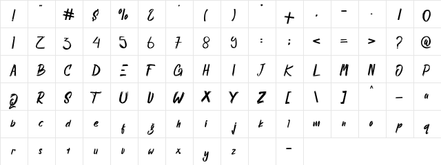 Scratch Regular  glyph index