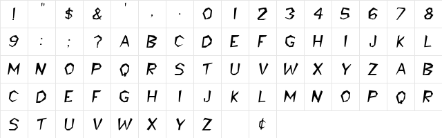 Lackey Oblique  glyph index