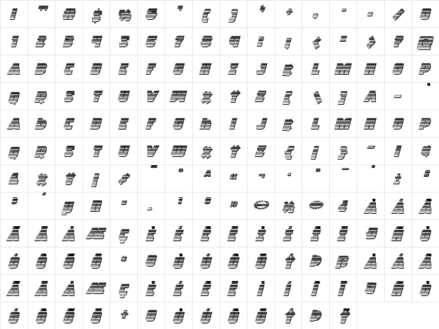 Racket Squad Chrome Italic Italic  glyph index