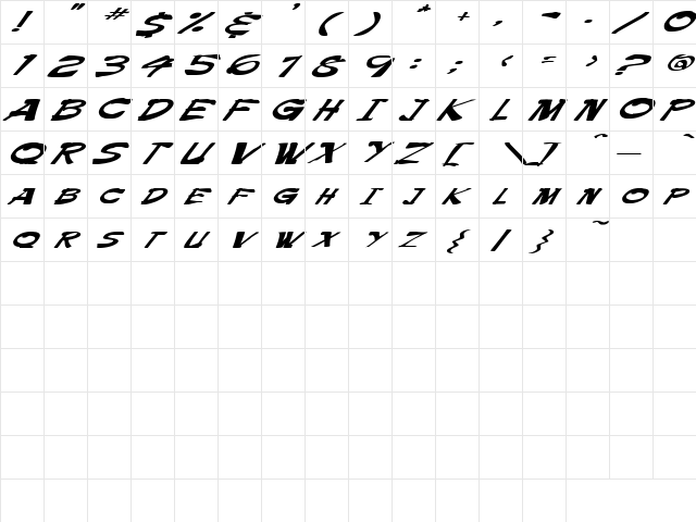 Hollow 2 Bold Italic  glyph index