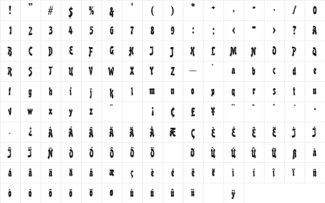 Boutique Regular  glyph index