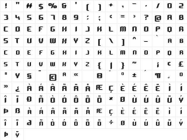 Sportive Regular  glyph index