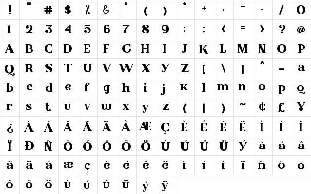 Malcolm Regular  glyph index