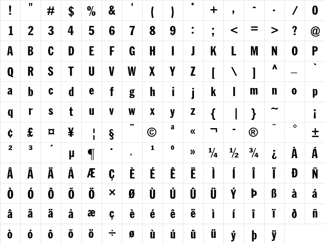 Franklin Gothic MT Std Regular  glyph index