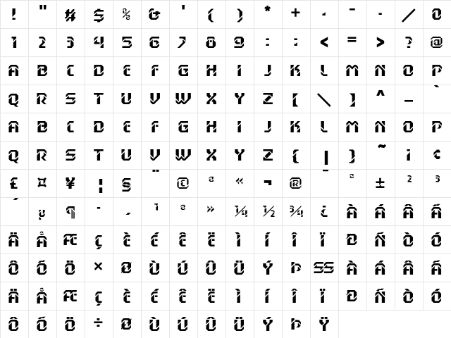 Dex Gothic LT Std Regular  glyph index