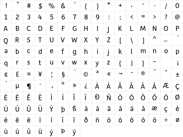 Depot Regular  glyph index